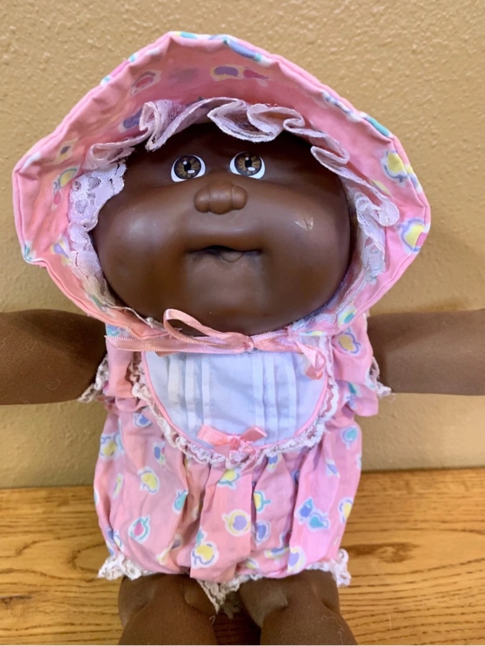 Vintage Cabbage Patch Kids Toddler Baby Doll AA HM18 In Apple Romper And Bonnet